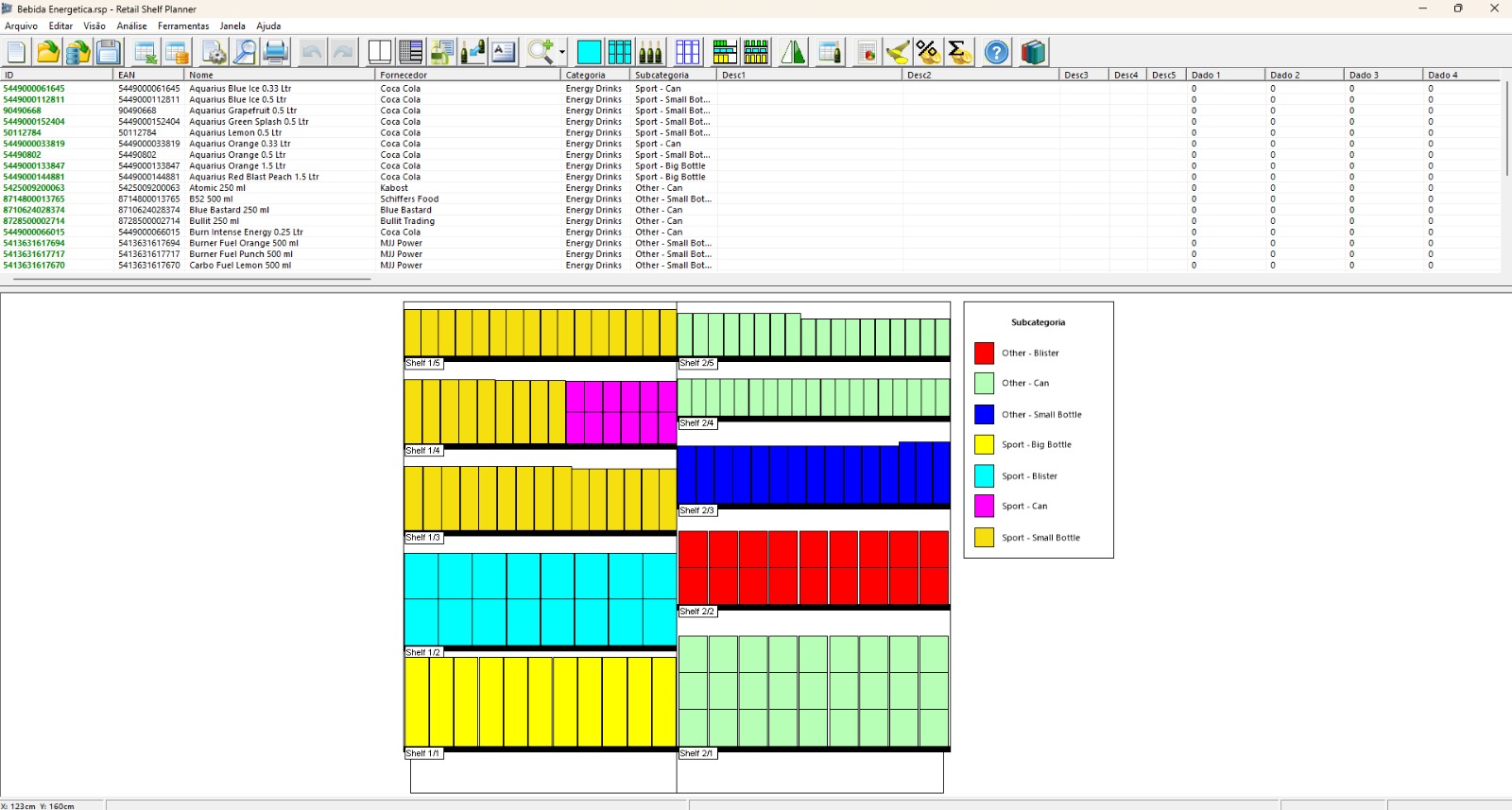 Interface do Retail Shelf Planner